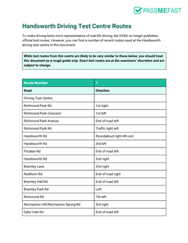 Handsworth Driving Test Centre Routes