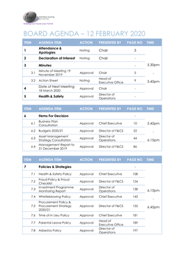 Board Agenda – 12 February 2020