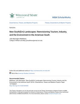 Reenvisioning Tourism, Industry, and the Environment in the American South