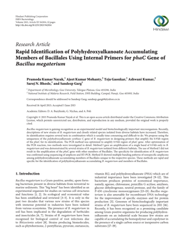 Rapid Identification of Polyhydroxyalkanoate Accumulating Members of Bacillales Using Internal Primers for Phac Gene of Bacillus Megaterium