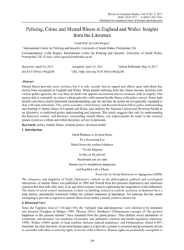 Policing, Crime and Mental Illness in England and Wales: Insights from the Literature