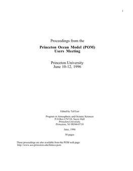 Proceedings from the Princeton Ocean Model (POM) Users Meeting