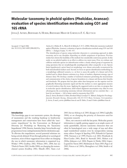 Molecular Taxonomy in Pholcid Spiders (Pholcidae, Araneae): Evaluation