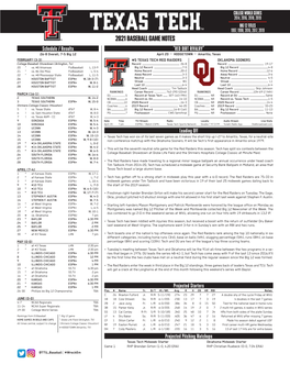 2021 Baseball Game Notes