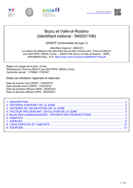 Boziu Et Valle-Di-Rostino (Identifiant National : 940031106)