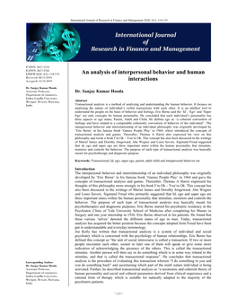 An Analysis of Interpersonal Behavior and Human Interactions