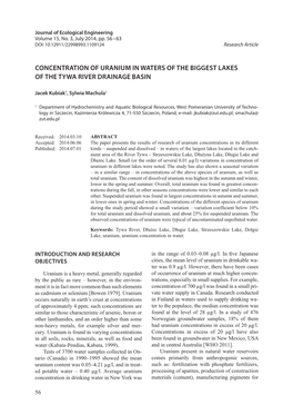 Concentration of Uranium in Waters of the Biggest Lakes of the Tywa River Drainage Basin