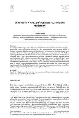 The French New Right's Quest for Alternative Modernity