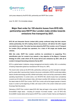 BYD ADL Partnership and RATP Dev London