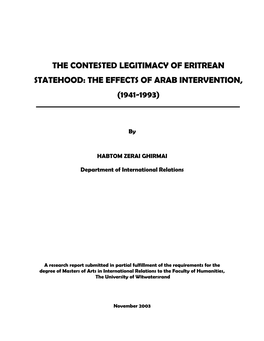 Eritrean Statehood: the Effects of Arab Intervention, (1941-1993)