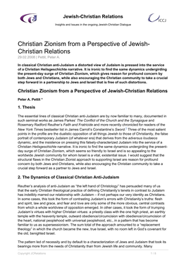 Christian Zionism from a Perspective of Jewish-Christian Relations