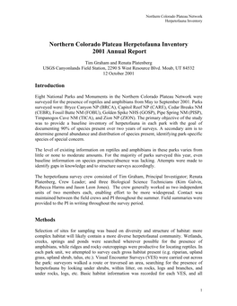 Northern Colorado Plateau Herpetofauna Inventory 2001 Annual Report