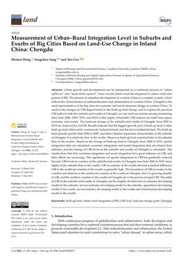 Measurement of Urban–Rural Integration Level in Suburbs and Exurbs of Big Cities Based on Land-Use Change in Inland China: Chengdu