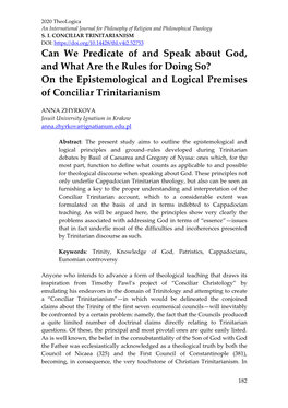 Can We Predicate of and Speak About God, and What Are the Rules for Doing So? on the Epistemological and Logical Premises of Conciliar Trinitarianism