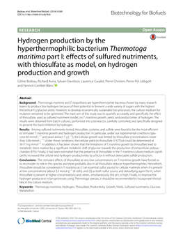 Hydrogen Production by the Hyperthermophilic Bacterium