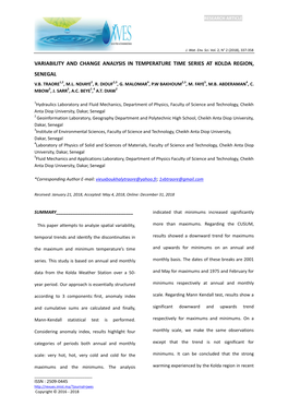 Variability and Change Analysis in Temperature Time Series at Kolda Region, Senegal V.B