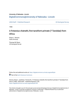 A Frotarsius Chatrathi, First Tarsiiform Primate (? Tarsiidae) from Africa