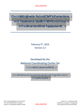 Electromagnetic Pulse (EMP) Protection and Resilience Guidelines for Critical Infrastructure and Equipment