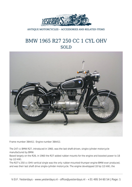 Bmw 1965 R27 250 Cc 1 Cyl Ohv Sold