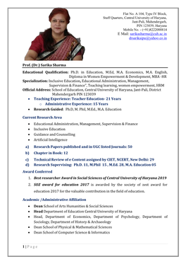 1 | Page Prof. (Dr.) Sarika Sharma Educational Qualification