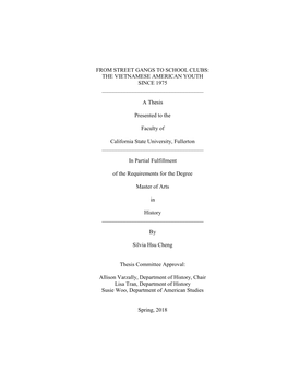 From Street Gangs to School Clubs: the Vietnamese American Youth Since 1975 ______