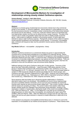 Development of Microsatellite Markers for Investigation of Relationships Among Closely Related Carthamus Species