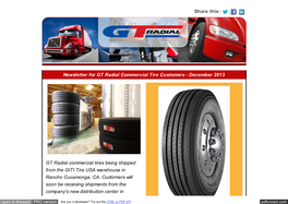 GT Radial Commercial Tire Newsletter: New Distribution Center Opens In