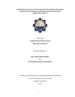 I PERFORMANCE EVALUATION of SELECTIVE CONTROL MEASURES of FOUNDATION SEEPAGE for EMBANKMENT DAMS OVER PERMEABLE STRATA