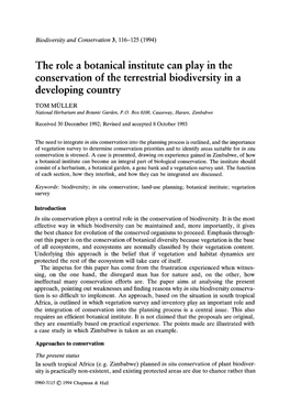 The Role a Botanical Institute Can Play in the Conservation of the Terrestrial Biodiversity in a Developing Country