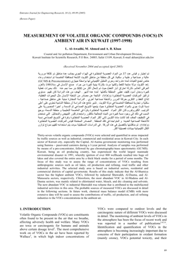 Measurement of Volatile Organic Compounds (Vocs) in Ambient Air in Kuwait (1997-1998)