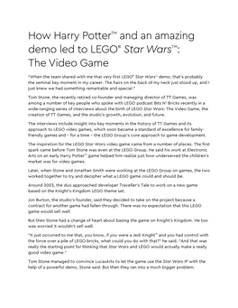 How Harry Potter™ and an Amazing Demo Led to LEGO® Star Wars™: the Video Game