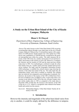 A Study on the Urban Heat Island of the City of Kuala Lumpur, Malaysia