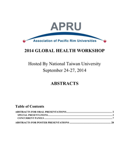 2014 GLOBAL HEALTH WORKSHOP Hosted by National Taiwan