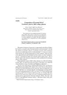 NOTE Composition of Essential Oil of Carthamus Glaucus Bieb. Subsp