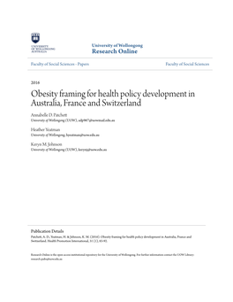 Obesity Framing for Health Policy Development in Australia, France and Switzerland Annabelle D