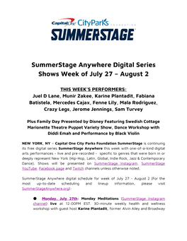 Summerstage Anywhere Digital Series Shows Week of July 27 – August 2