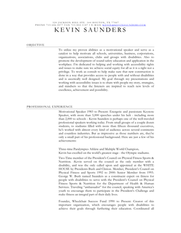 Kevin Saunders, Motivational Speaker