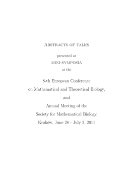 Abstracts of Talks at Mini-Symposia