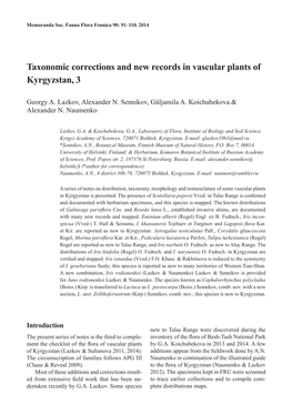 Taxonomic Corrections and New Records in Vascular Plants of Kyrgyzstan, 3