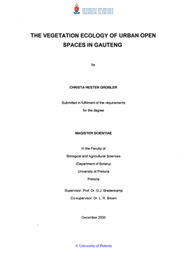 The Vegetation Ecology of Urban Open Spaces in Gauteng