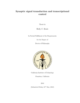 Synaptic Signal Transduction and Transcriptional Control