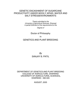 Genetic Encashment of Sugarcane Productivity Under Wooly Aphid, Water and Salt Stressenvironments