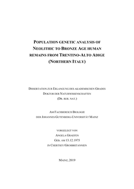 Population Genetic Analysis of Neolithic to Bronze Age Human Remains from Trentino-Alto Adige (Northern Italy)