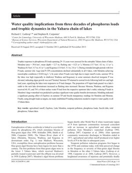 Water Quality Implications from Three Decades of Phosphorus Loads and Trophic Dynamics in the Yahara Chain of Lakes Richard C