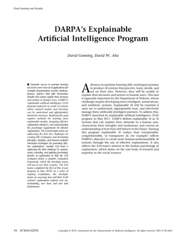 DARPA's Explainable Artificial Intelligence Program
