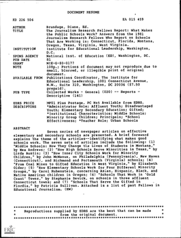 The Journalism Research Fellows Report: What Makes the Public Schools Work? Answers from the 1981 Journalism Research Fellows Who Report on Schools That Are Working In