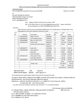 Delivery Within for Payment Within 04-06 Weeks Ranchi 100 % Against P.I. Consignee: Depot Officer, Regional Store,(B&