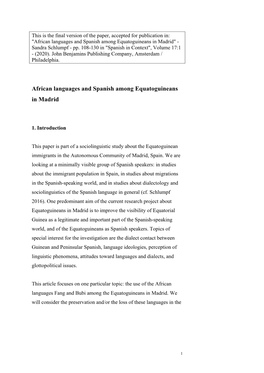 African Languages and Spanish Among Equatoguineans in Madrid" - Sandra Schlumpf - Pp