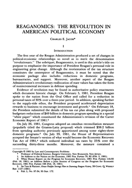 Reaganomics: the Revolution in American Political Economy