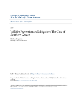 Wildfire Prevention and Mitigation: the Ac Se of Southern Greece Nikolaos Zirogiannis University of Massachusetts Amherst